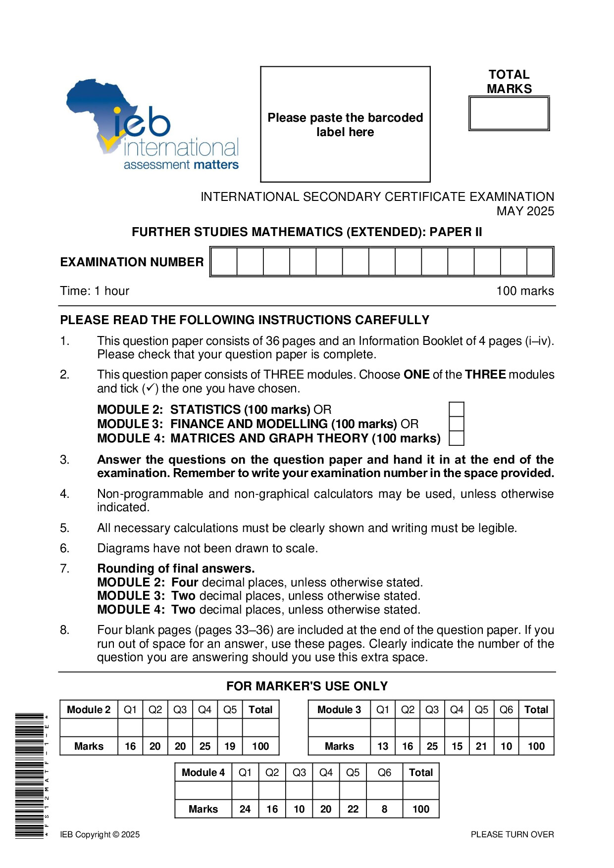 Preview of ISC Further Studies Maths P2 May 2025 Gr12