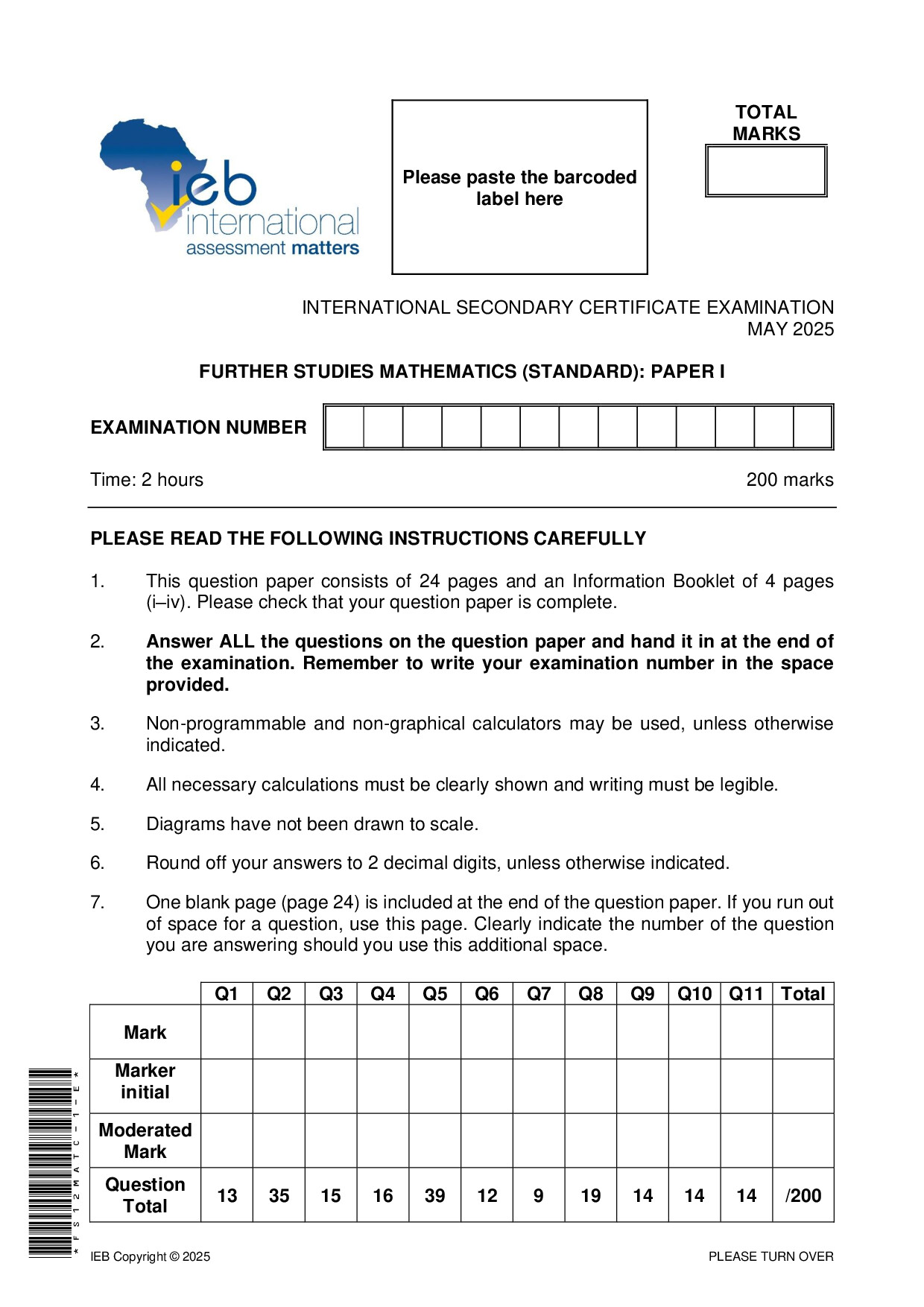 Preview of ISC Further Studies Maths P1 May 2025 Gr12