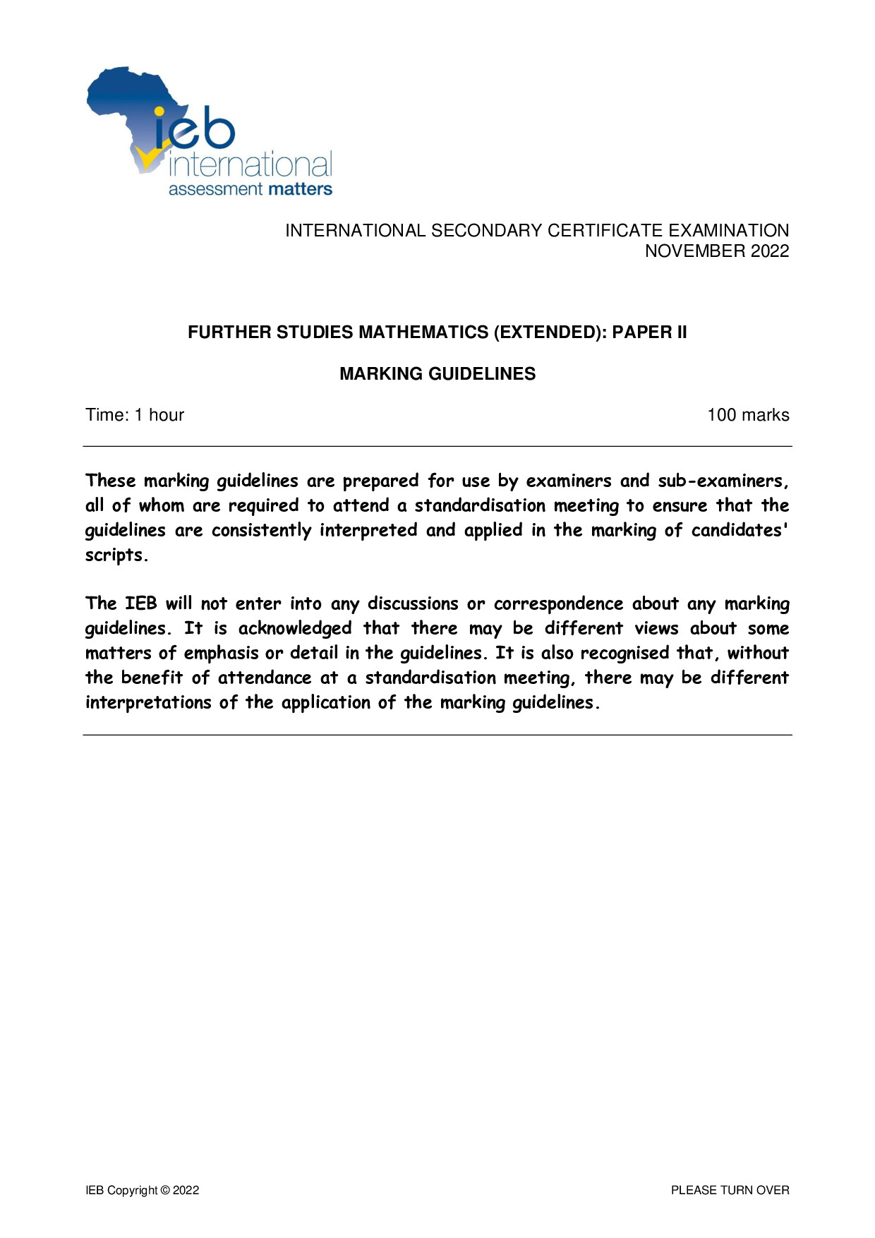 Preview of ISC Further Studies Maths P2 Memo 2022 Gr12