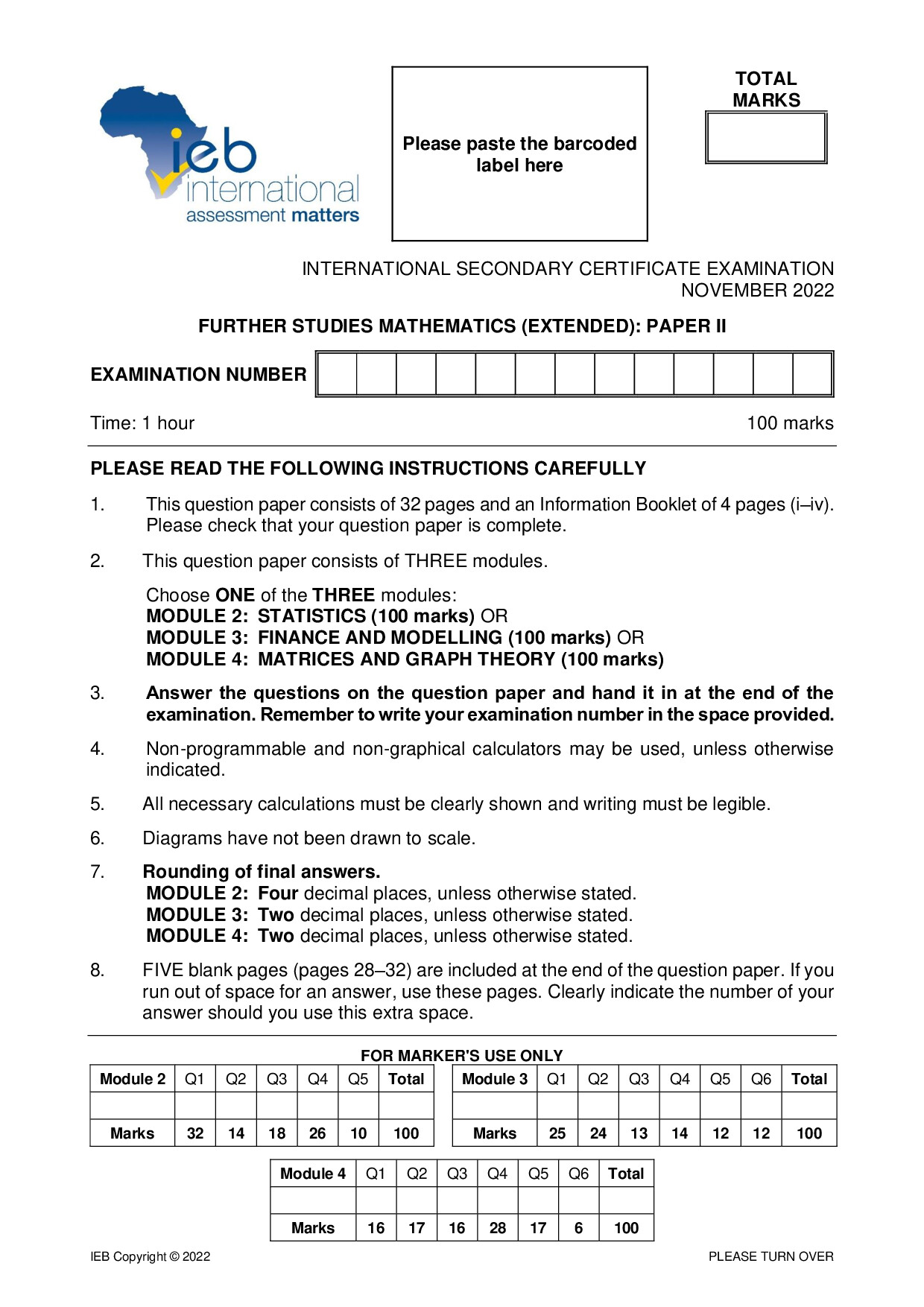 Preview of ISC Further Studies Maths P2 2022 combined WO Gr12