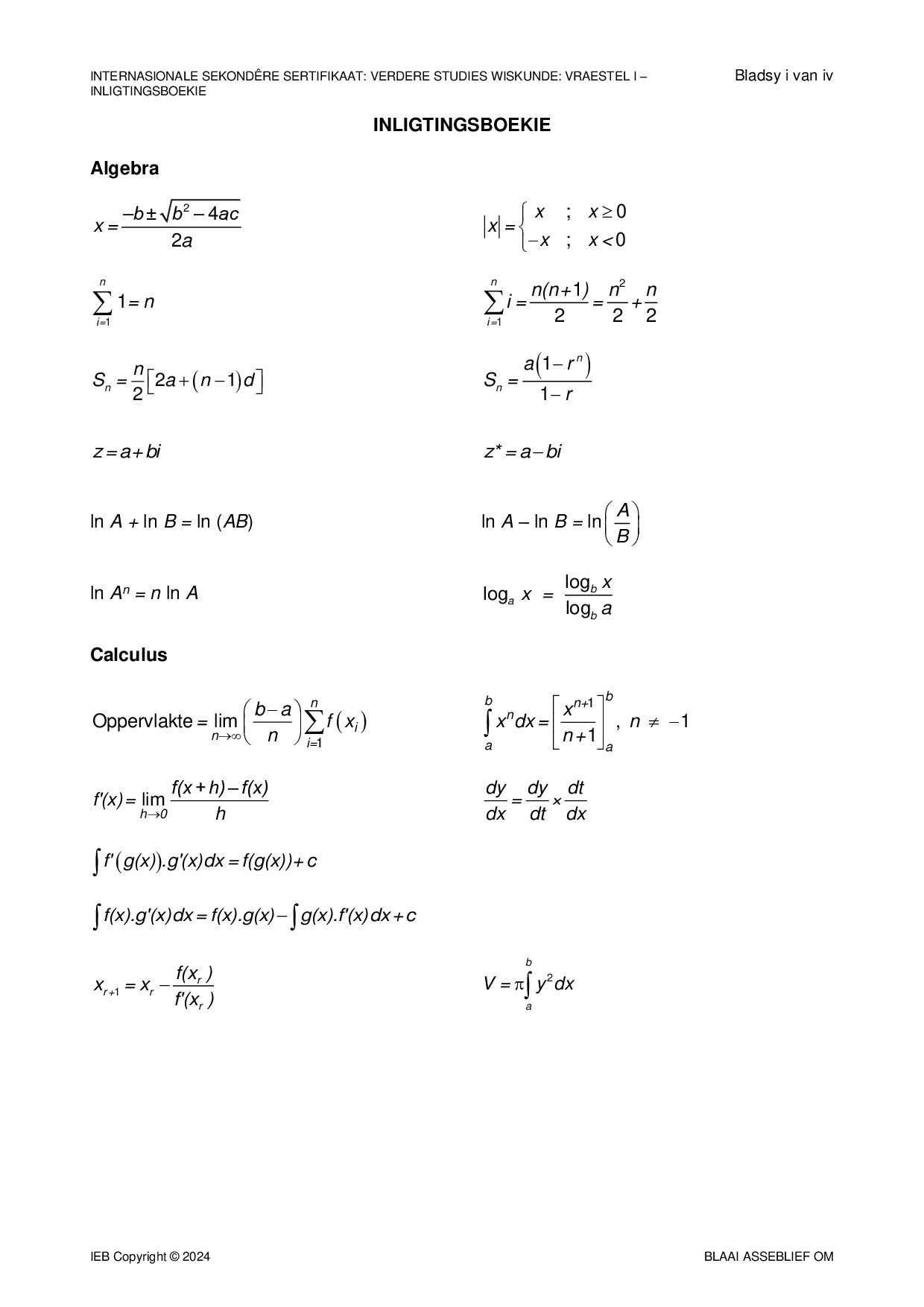 Preview of ISC Further Studies Maths P1 Information Booklet 2024 Afr Gr12