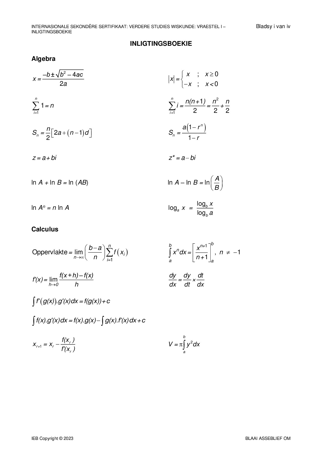 Preview of ISC Further Studies Maths P1 Information Booklet 2023 Afr Gr12