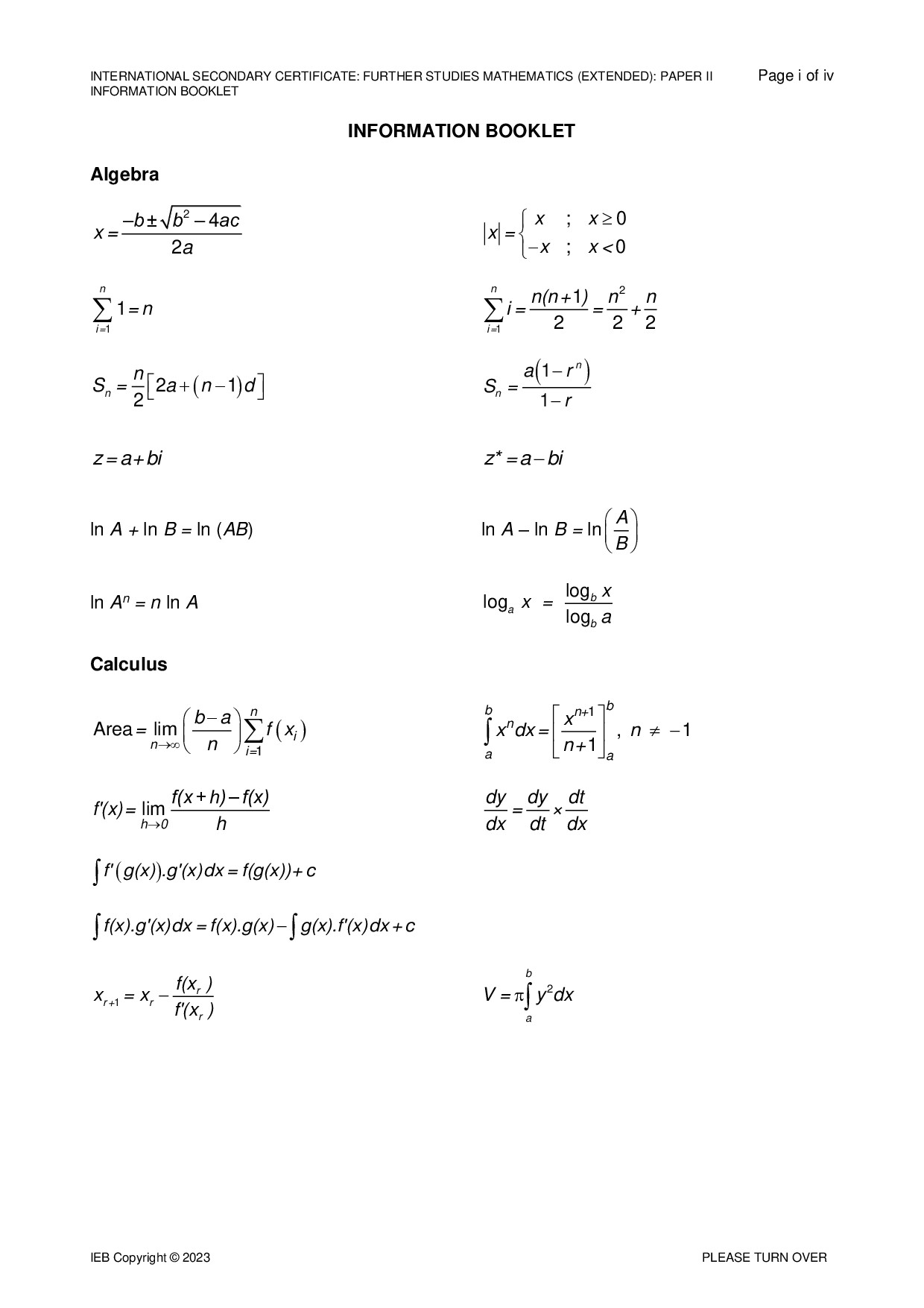 Preview of ISC Further Studies Maths P2 Info Book 2023 Gr12