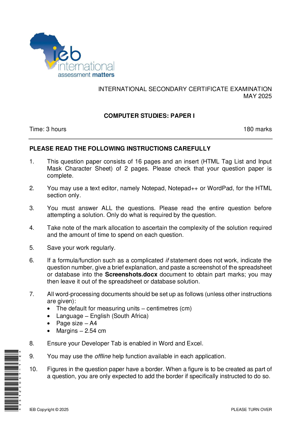 Preview of ISC Computer Studies P1 May 2025 Gr12