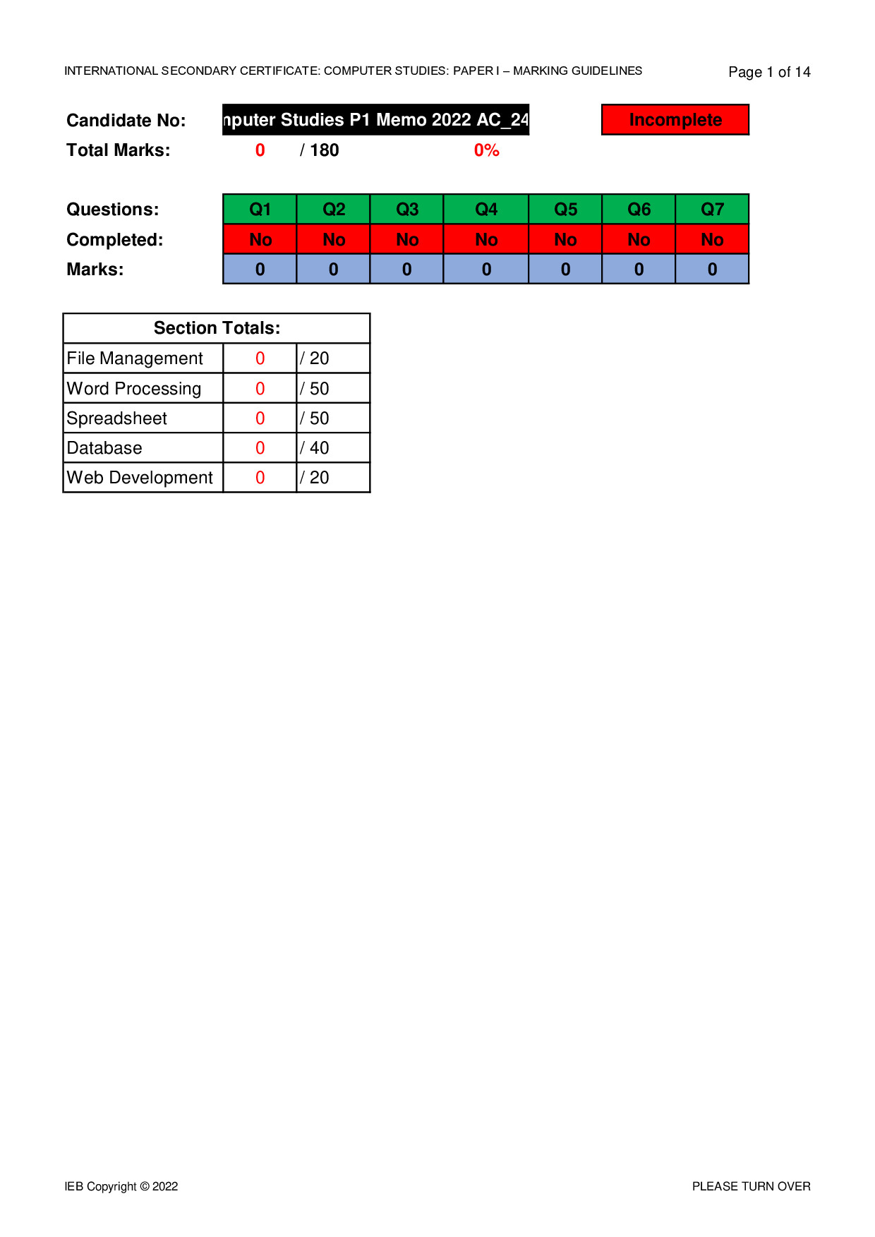 Preview of ISC Computer Studies P1 Memo 2022 Gr12