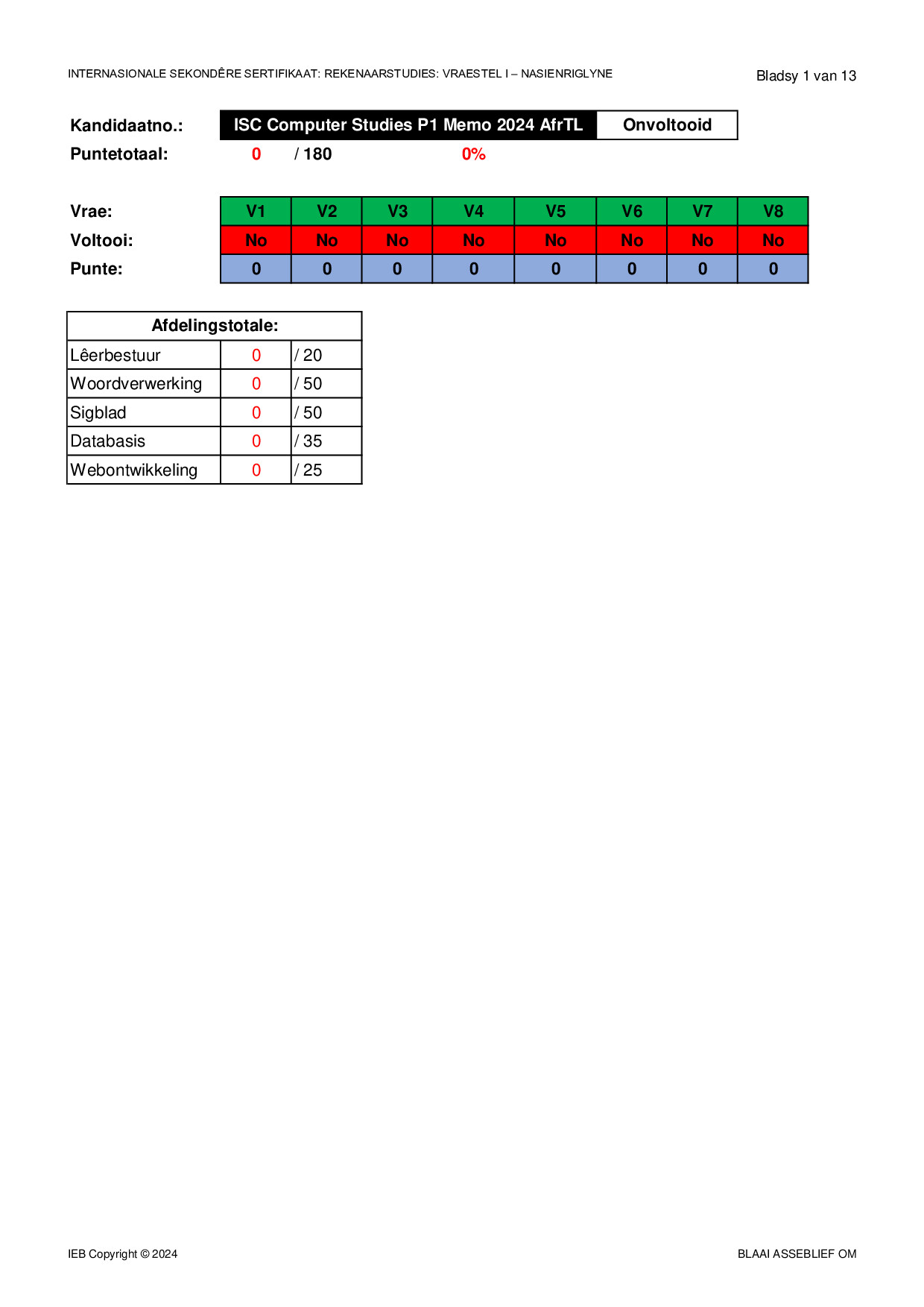 Preview of ISC Computer Studies P1 Memo 2024 Afr Gr12