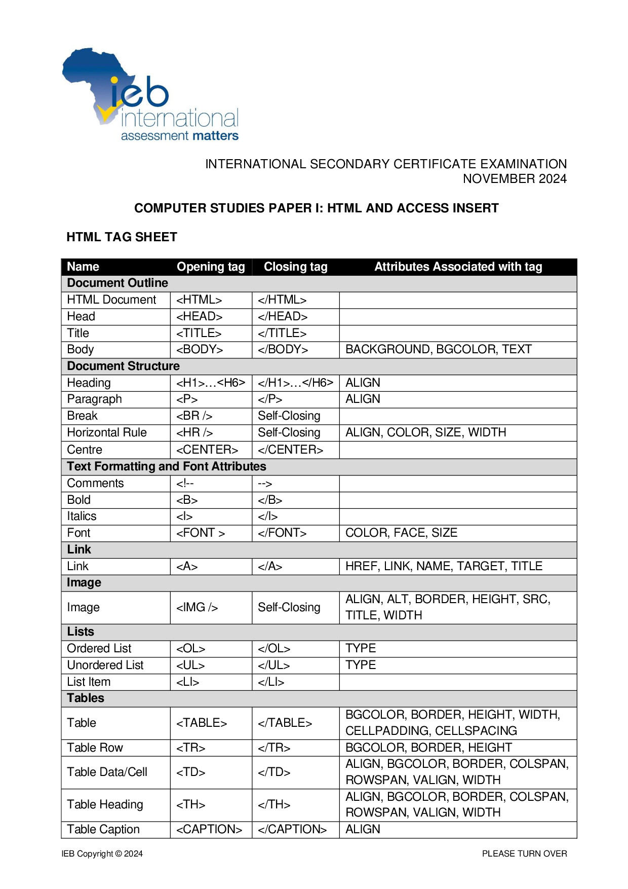 Preview of ISC Computer Studies P1 Appendices 2024 Gr12