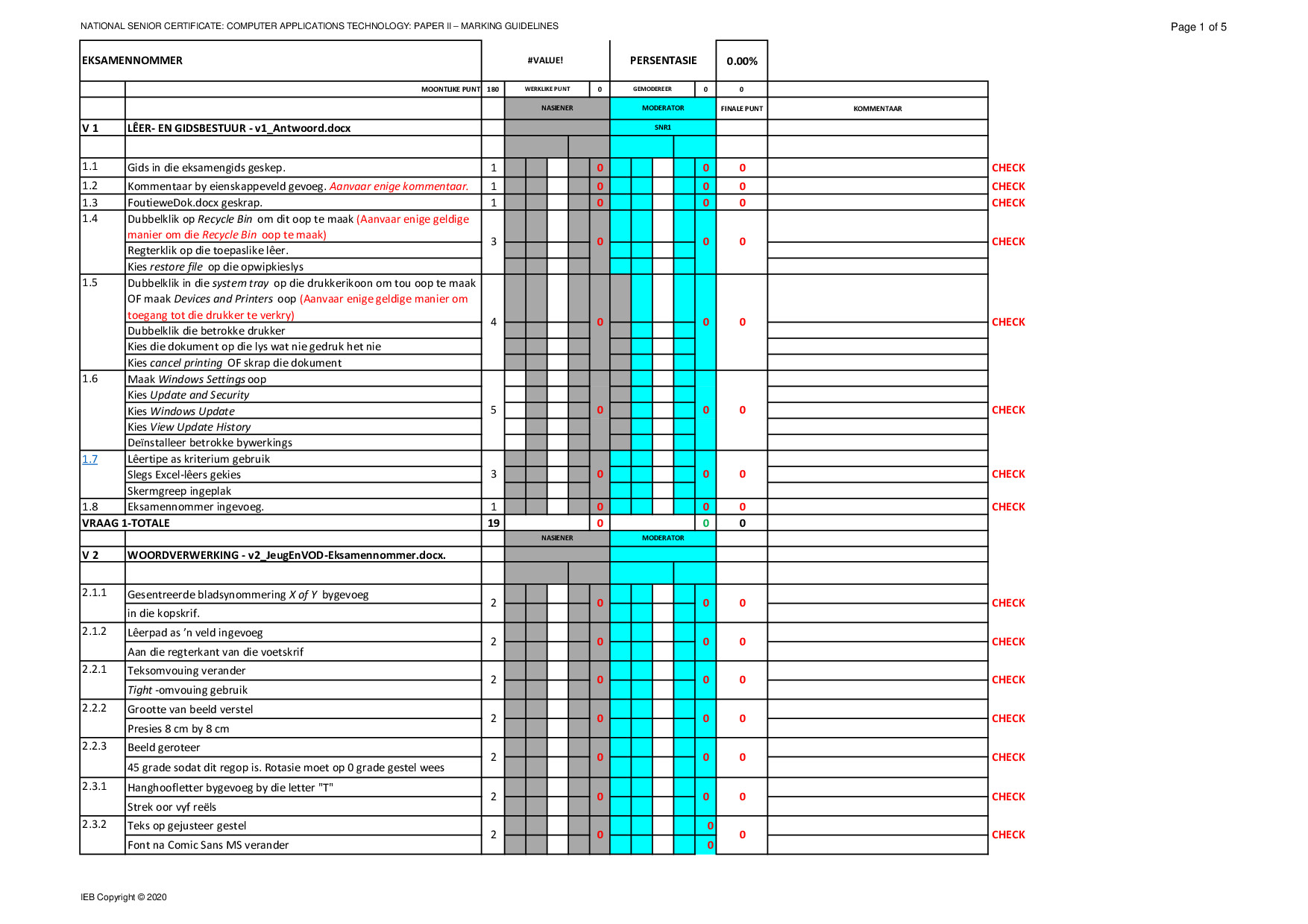 Preview of Computer Applications Technology P2 Memo 2020 Afr Gr12