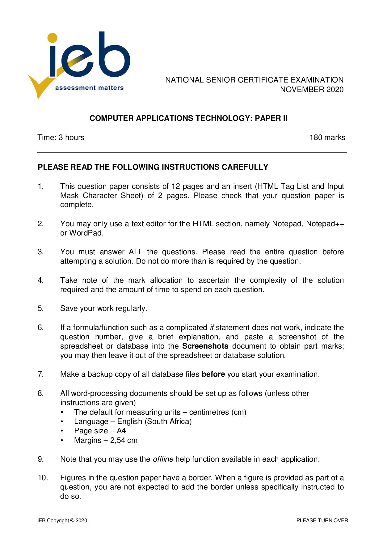 Preview of Computer Applications Technology P2 2020 Gr12