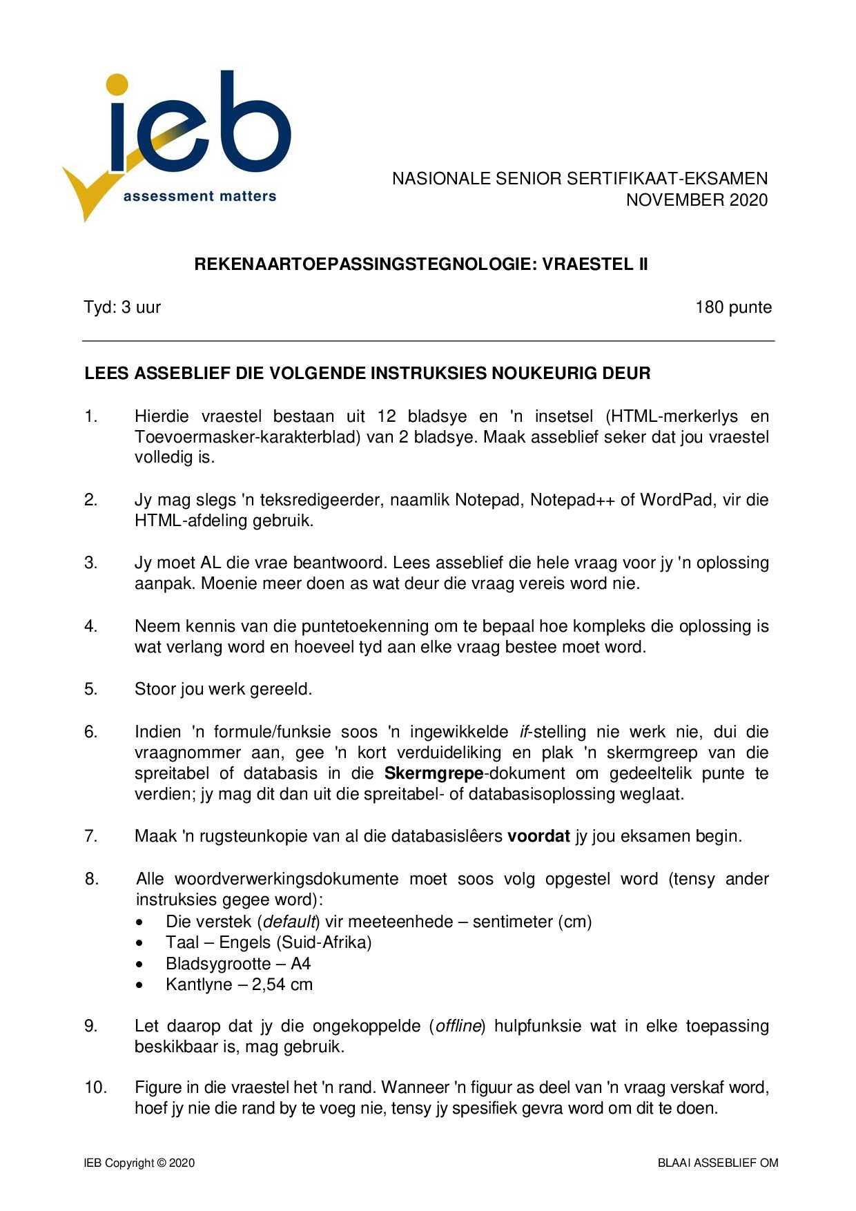 Preview of Computer Applications Technology P2 2020 Afr Gr12