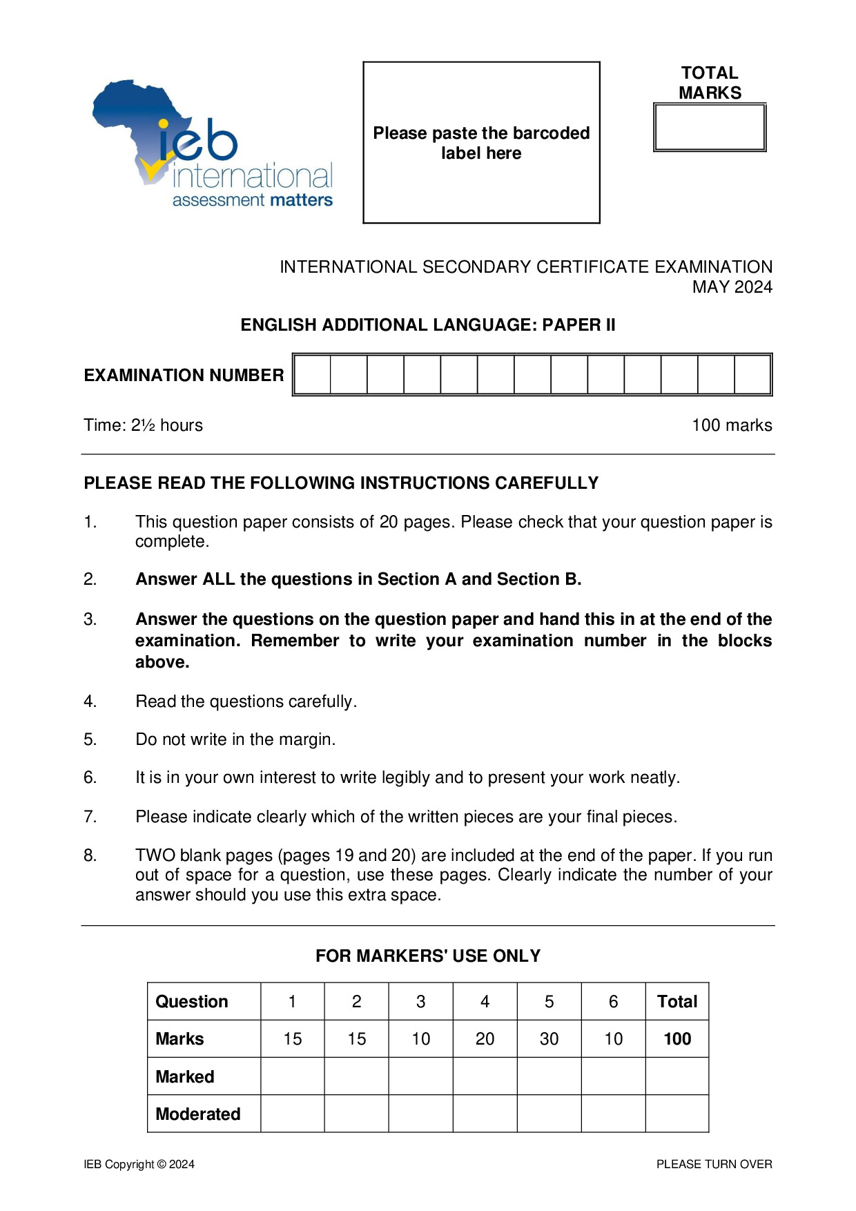 Preview of ISC English AL P2 May 2024 Gr12