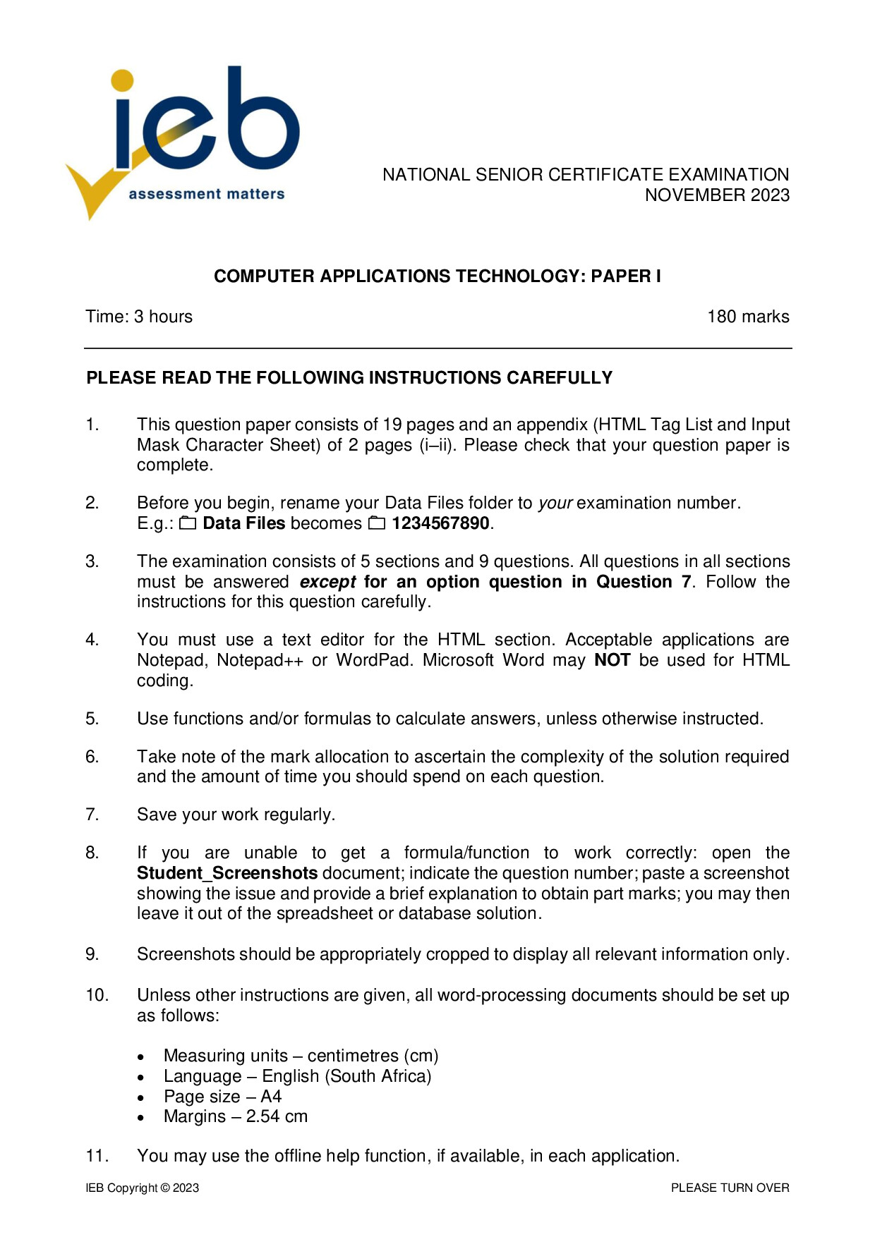 Preview of NSC Computer Applications Technology P1 2023 Gr12