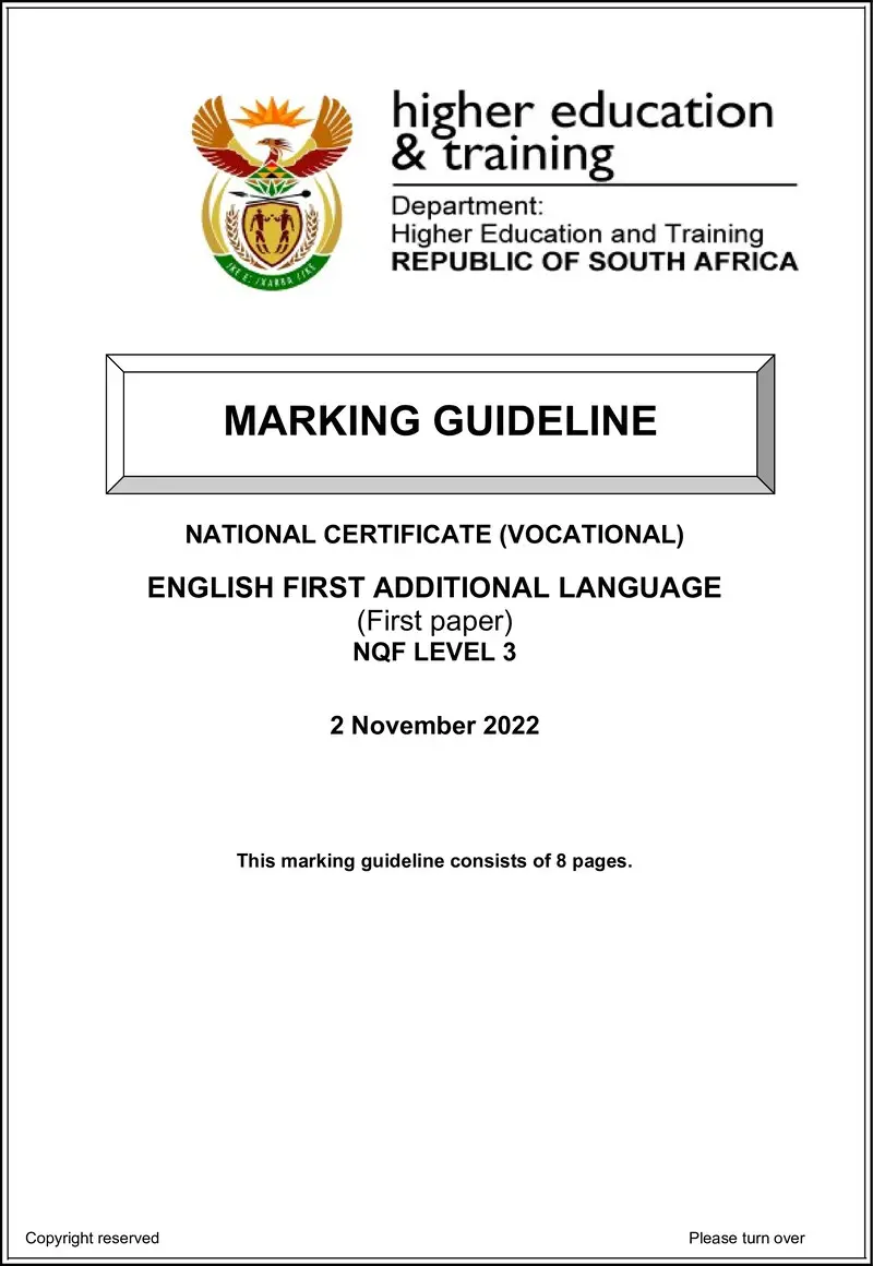 Nc1190 English First Additional Language L3 P1 Nov Memo 2022 Signed Off