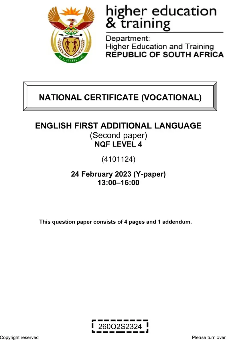 Nc1220 English First Additional Language L4 P2 Supp QP Feb 2023 Signed Off