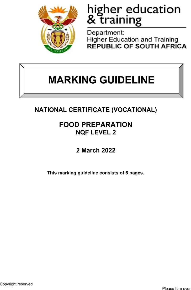 Food Preparation L2 MEMO Supp Feb 2022 preview