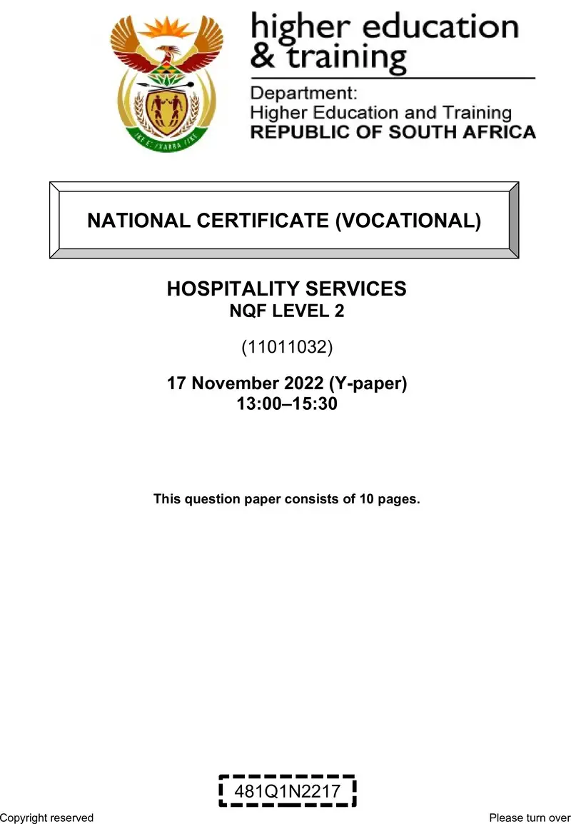 Nc1450 Hospitality Services L2 QP Nov 2022 Moller