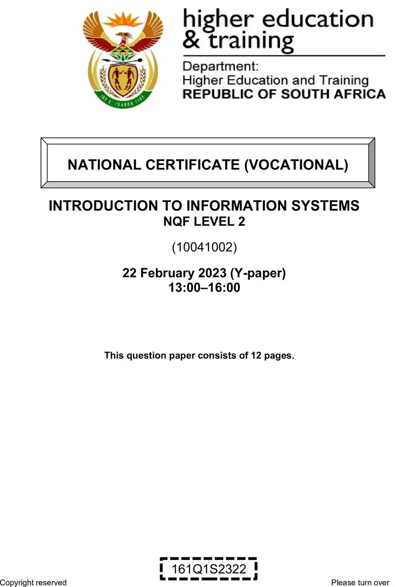Introduction To Information Systems L2 QP Feb 2023 De Jager