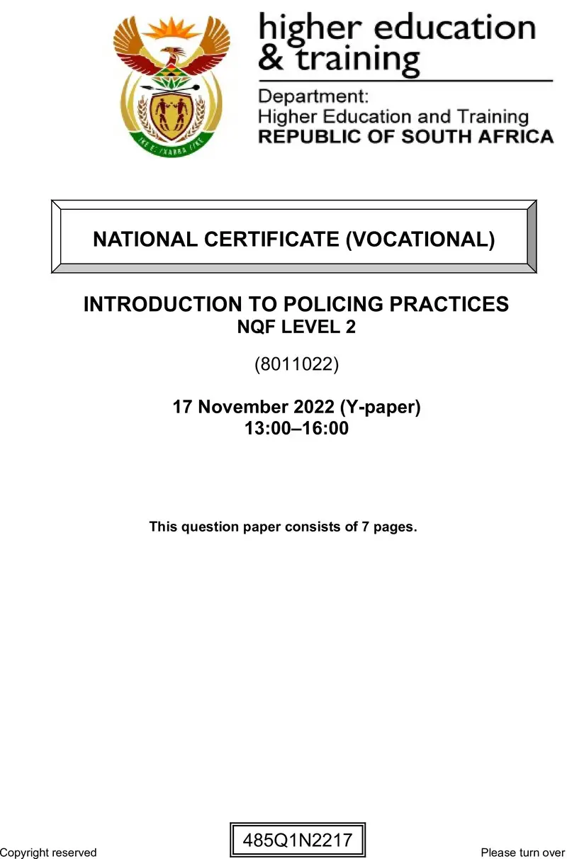 Nc1580 Introduction To Policing Practices L2 Nov QP 2022 Moller