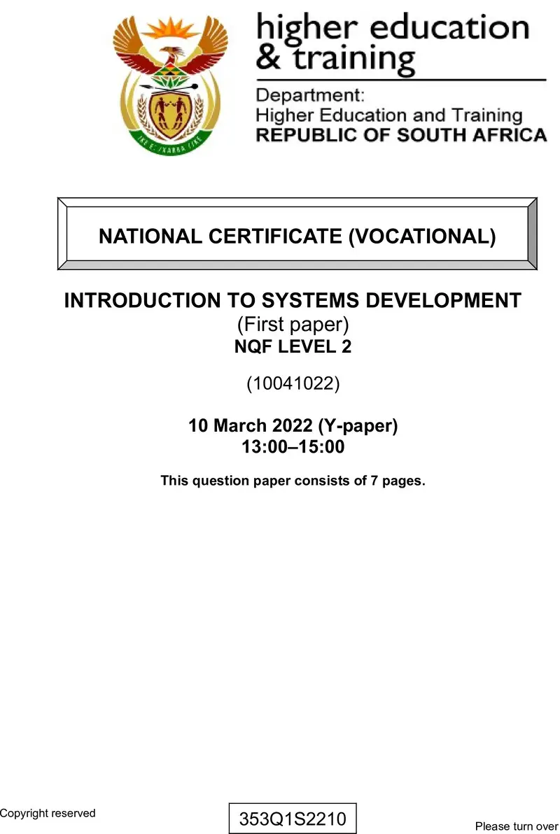 Introduction To Systems Development L2 P1 QP Supp Feb 2022 Signed Off