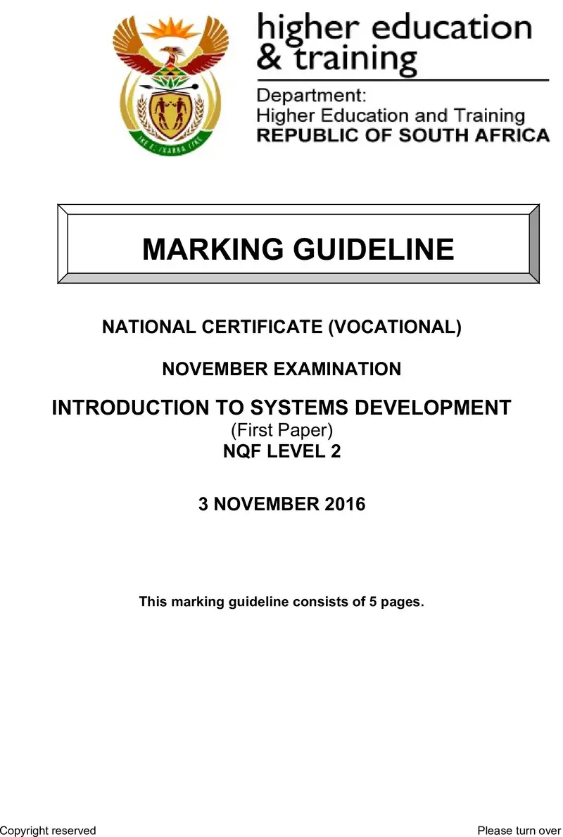 Introduction To Systems Development L2 P1 MEMO Nov 2016 preview