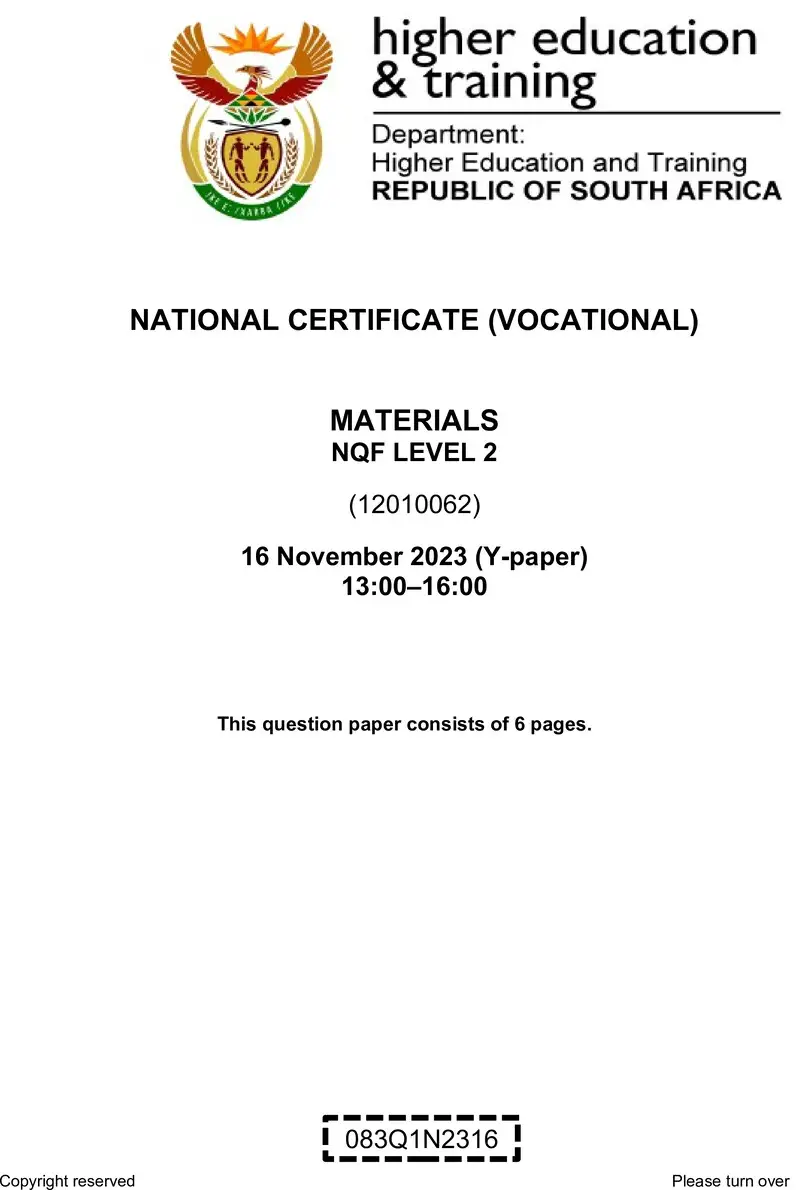 Nc1920 Materials L2 Nov QP 2023 De Jager