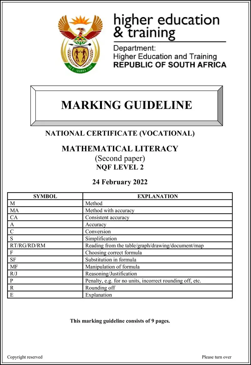 Mathematical Literacy L2 P2 Memo Feb 2022 Signed Off