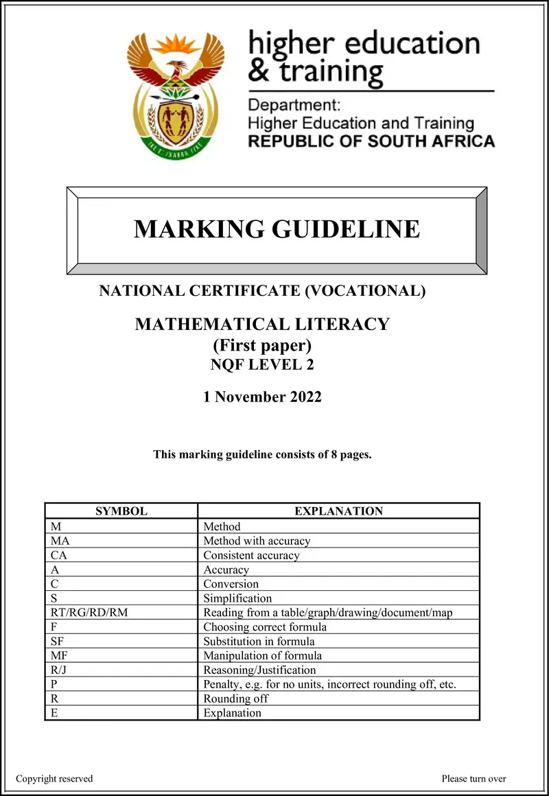 Nc1950 Mathematical Literacy L2 P1 Memo Nov 2022 Signed Off