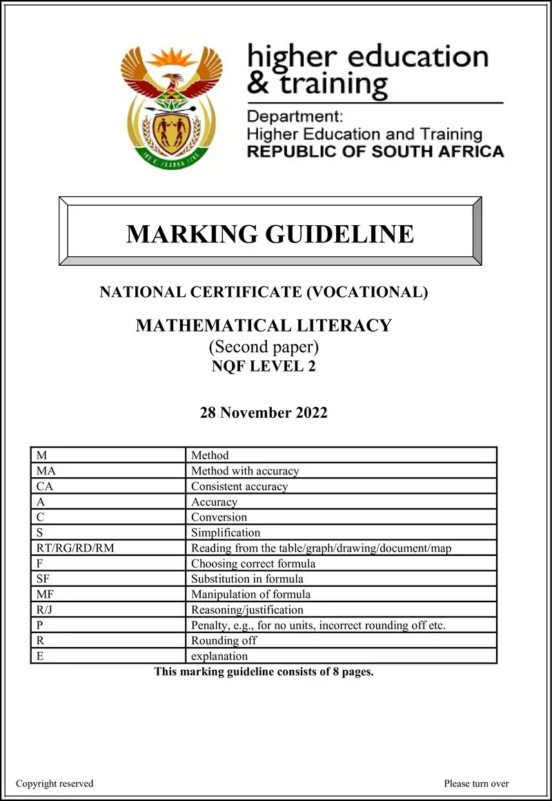 Nc1960 Mathematical Literacy L2 P2 Memo Nov 2022 Signed Off