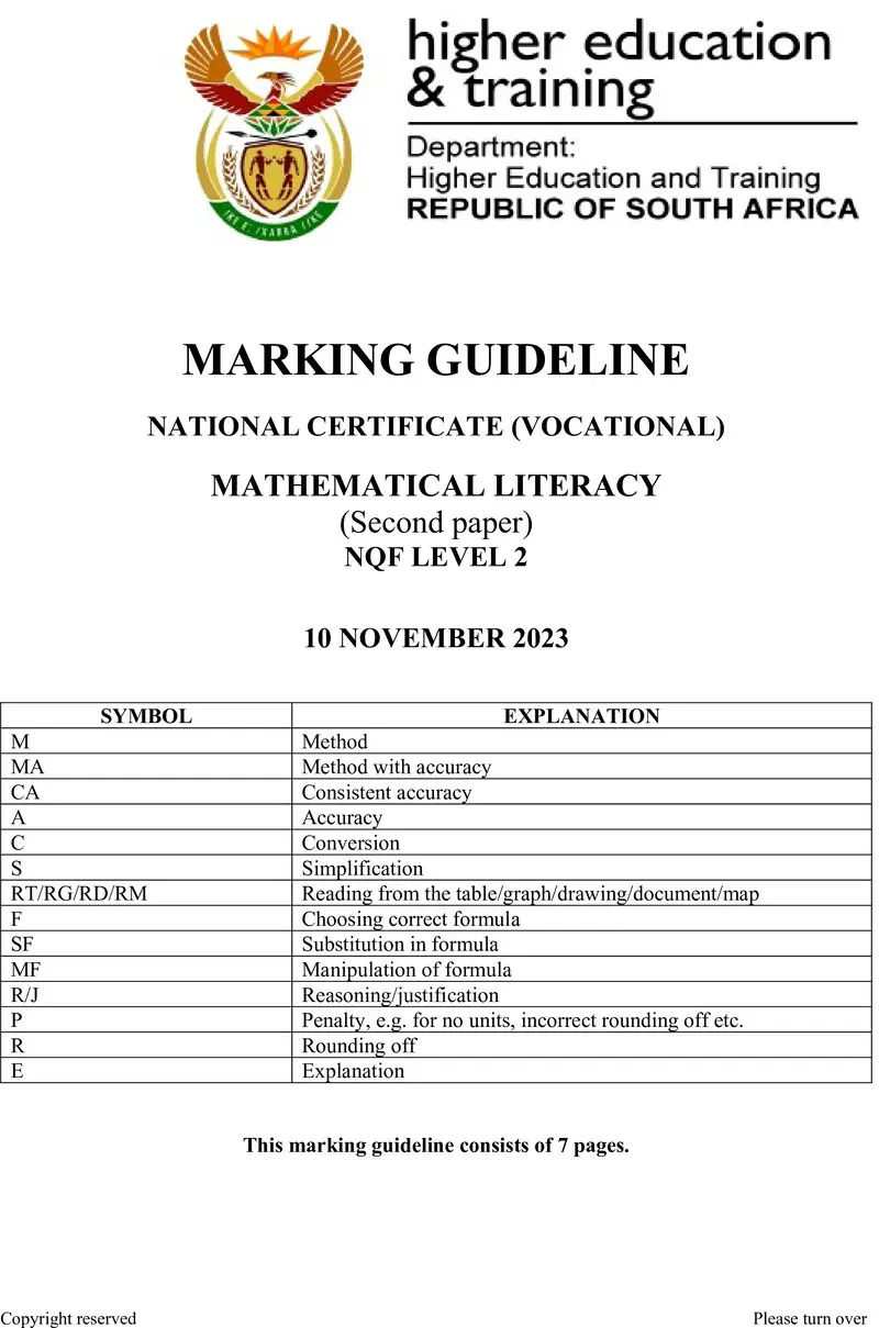 Nc1960 Mathematical Literacy L2 P2 Memo Nov 2023 Signed Off