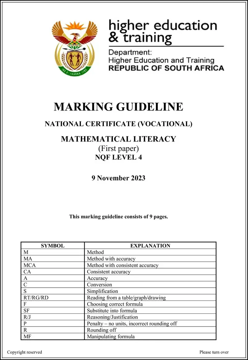 Nc1990 Mathematical Literacy L4 P1 Memo Nov 2023 Signed Off