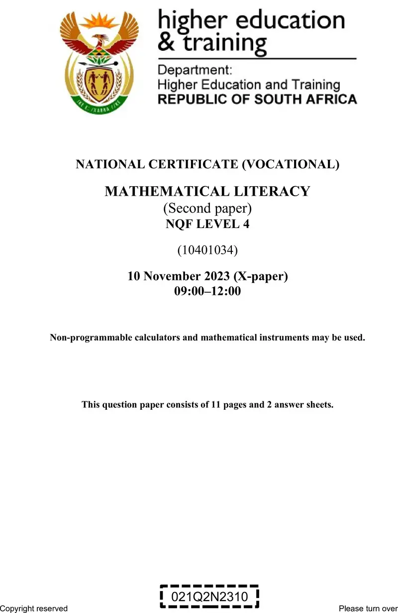 Nc2000 Mathematical Literacy L4 P2 QP Nov 2023 Signed Off