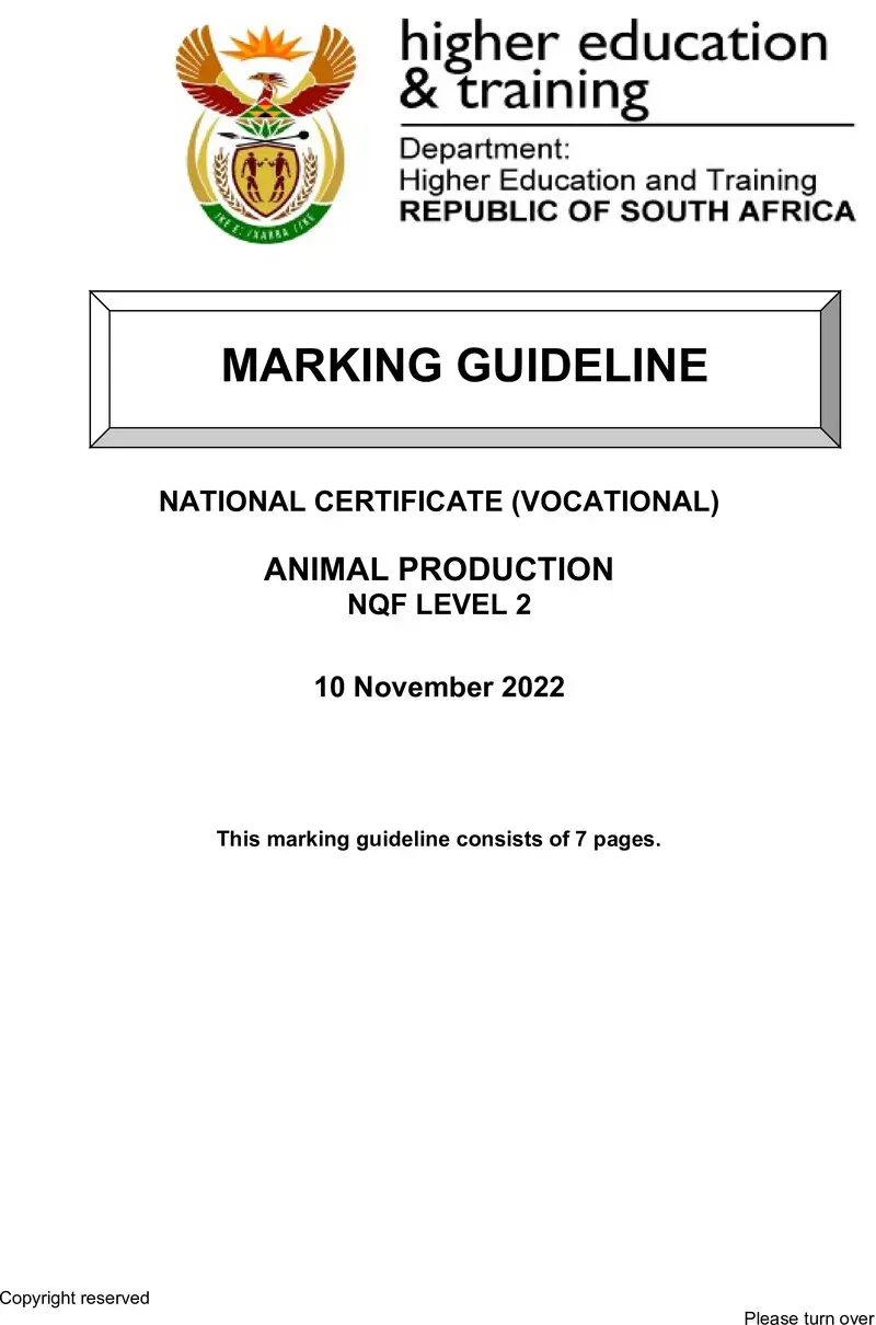 Animal Production L2 Memo Nov 2022 Edit