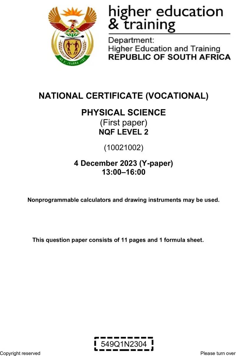 Physical Science L2 P1 QP Nov 2023 preview
