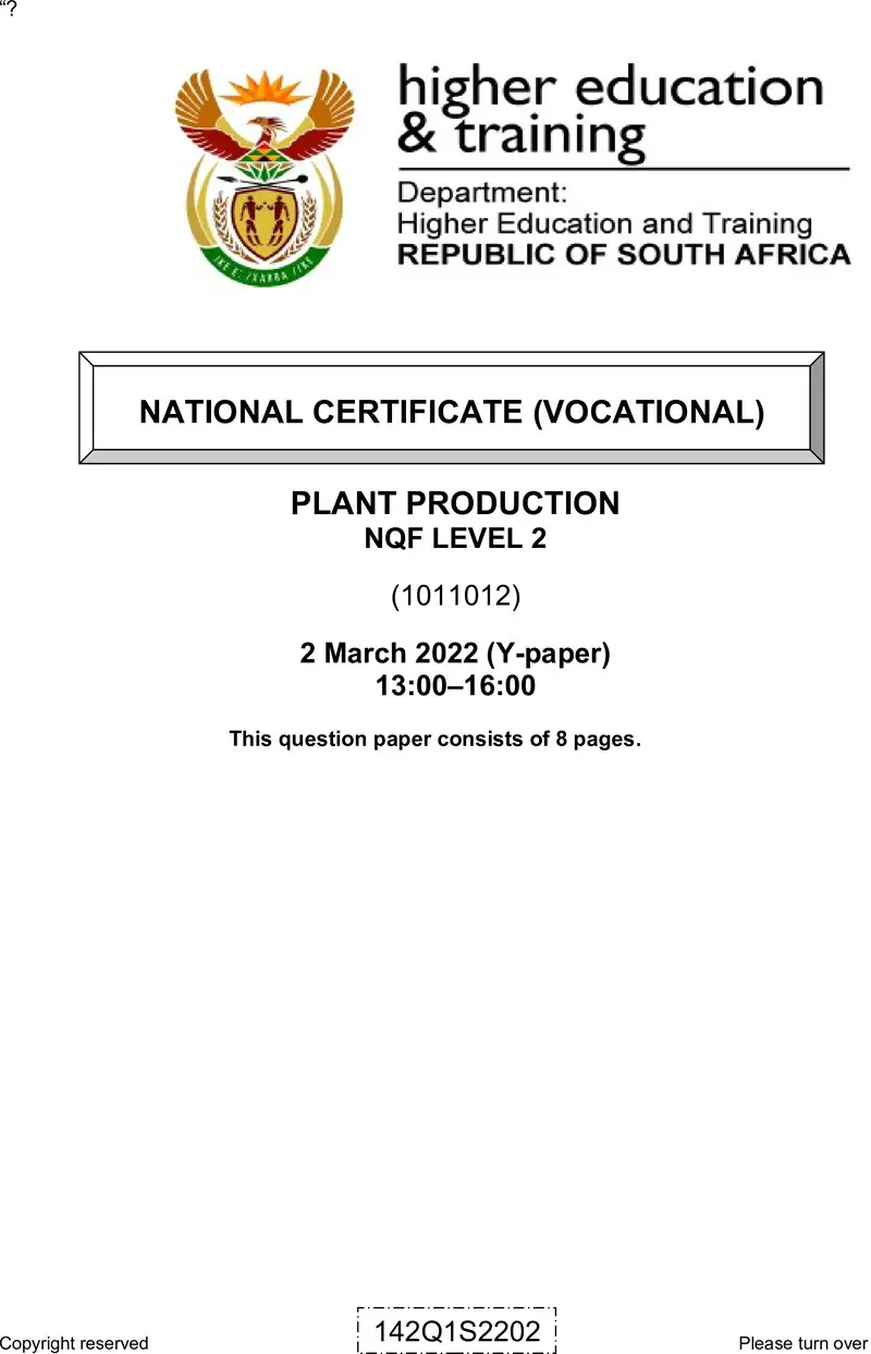 Plant Production L2 QP Feb 2022 Watson