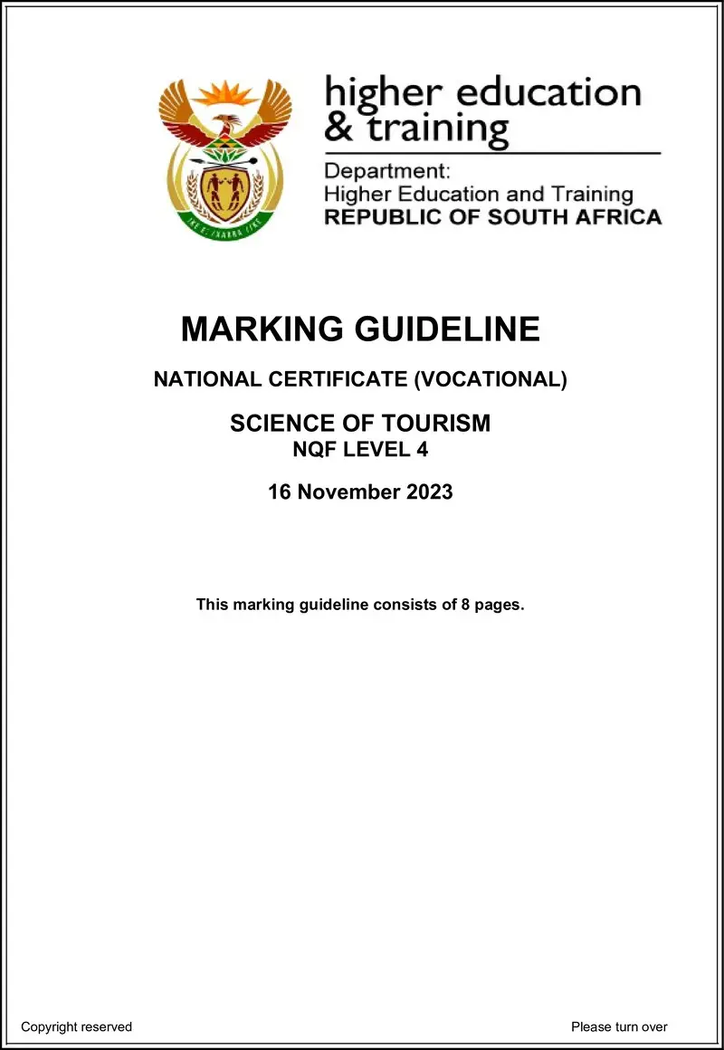 Nc2720 Science Of Tourism L4 Nov Memo 2023 Signed Off