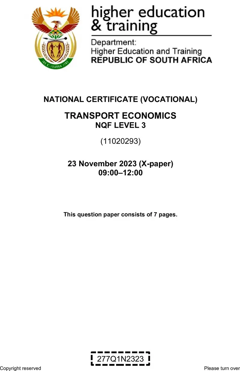 Nc2930 Transport Economics L3 Nov QP 2023 Revised Signed Off