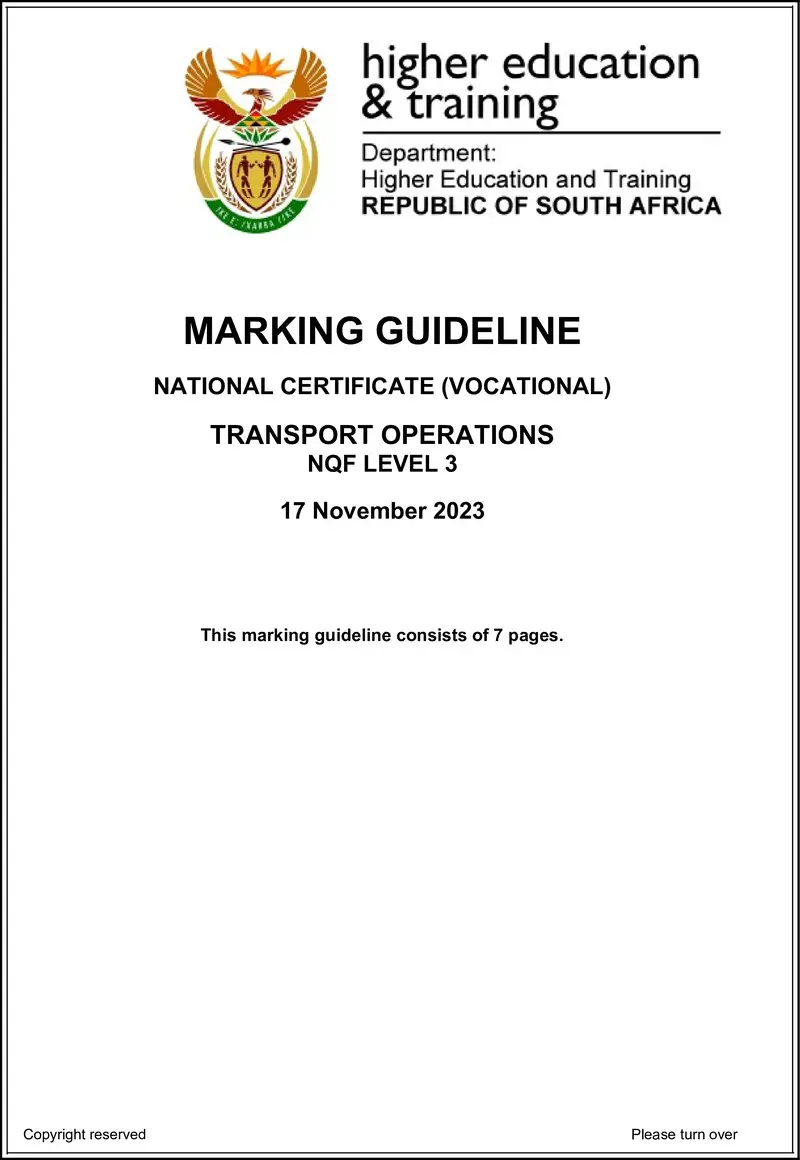 Nc2960 Transport Operations L3 Memo Nov 2023 Van Zyl S
