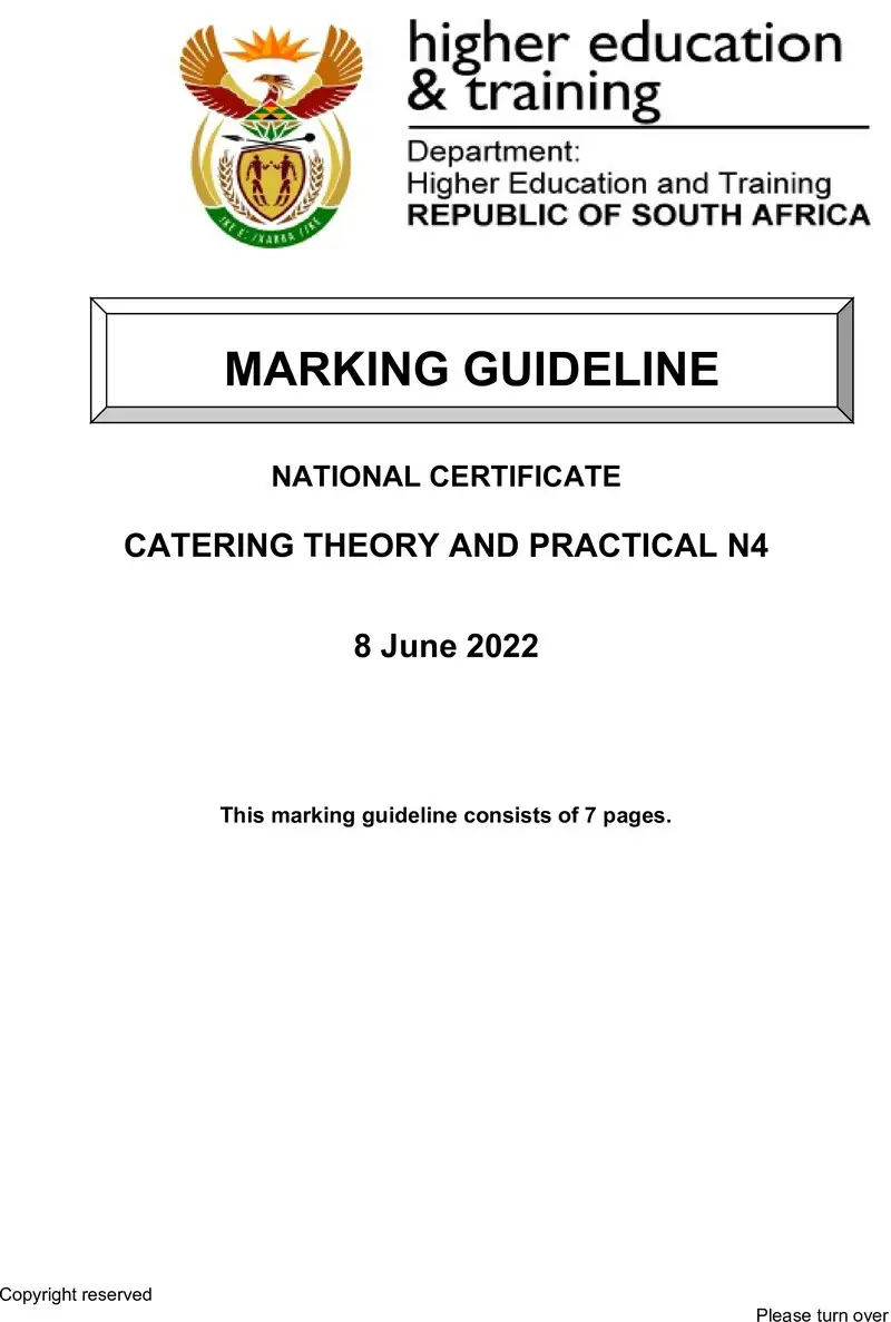 N80 Catering Theory And Practical N4 Memo June 2022