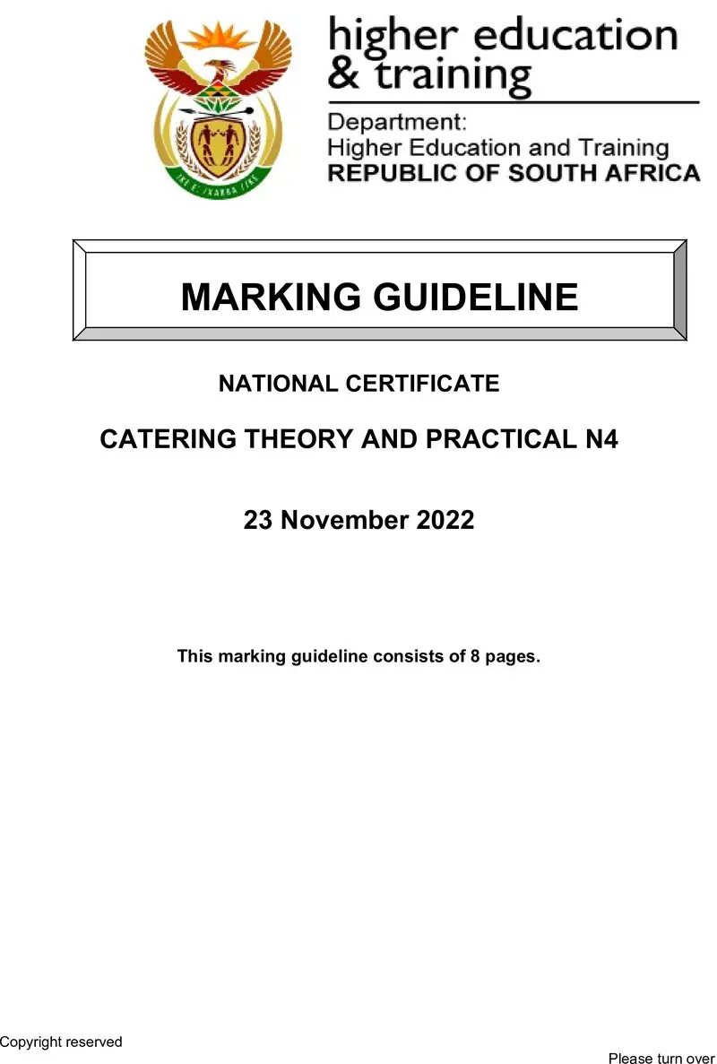 N80 Catering Theory And Practical N4 Memo Nov 2022