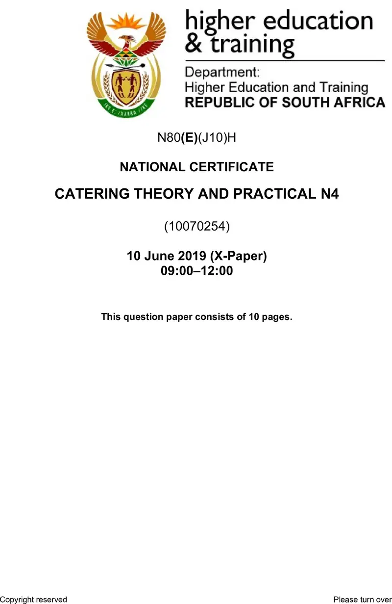 N80 Catering Theory And Practical N4 QP June 2019