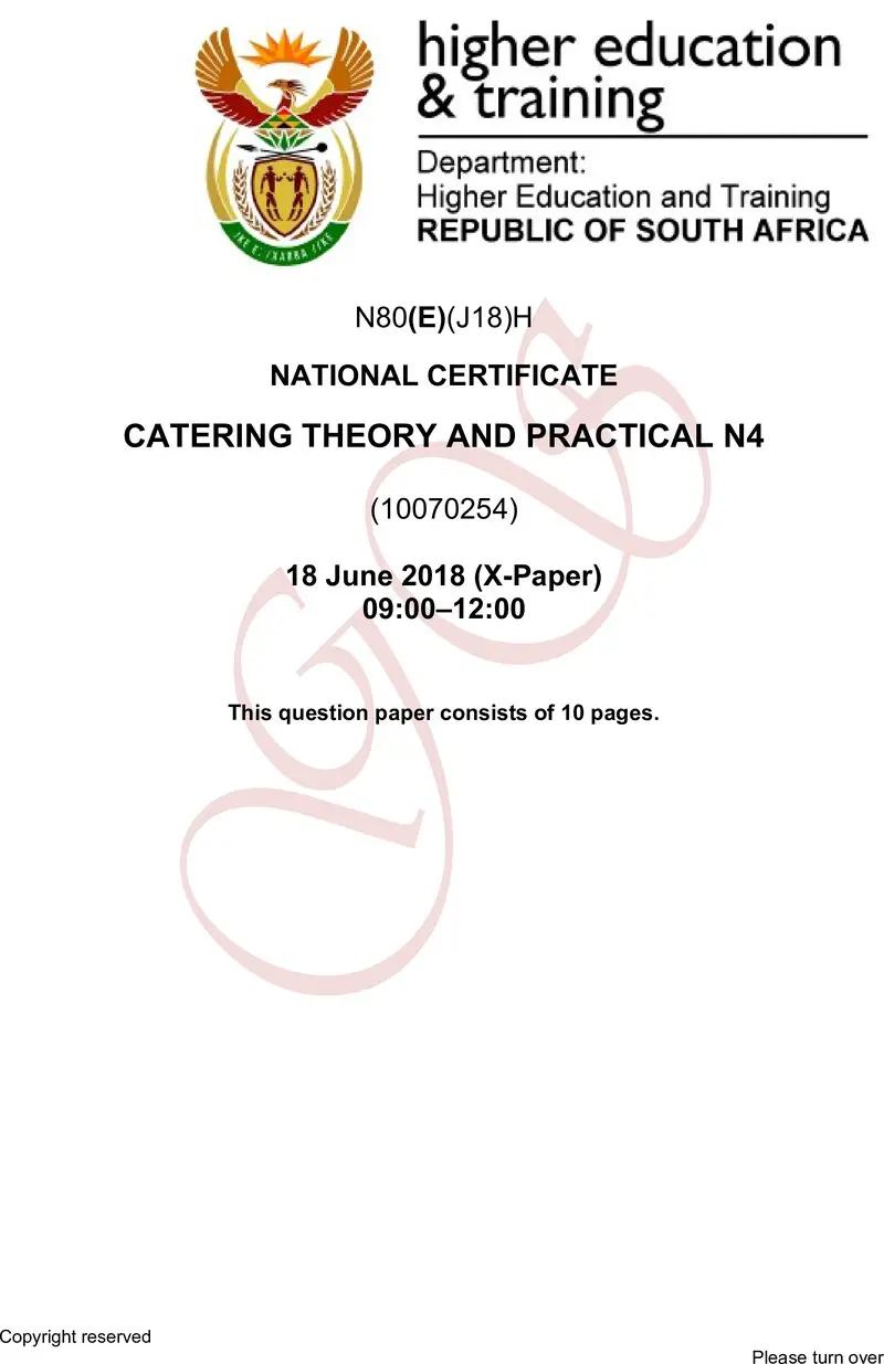 N80 Catering Theory And Practical N4 QP June 2018