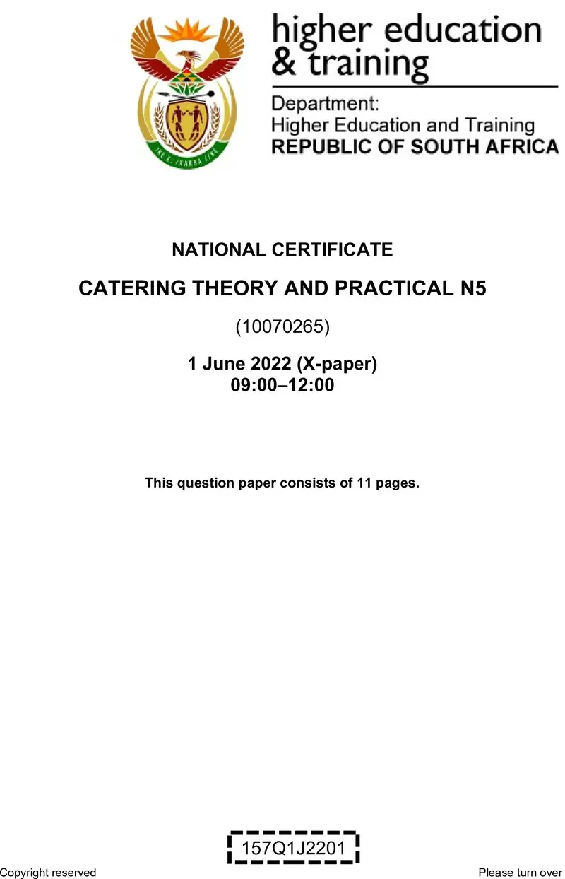 N90 Catering Theory And Practical N5 June QP 2022