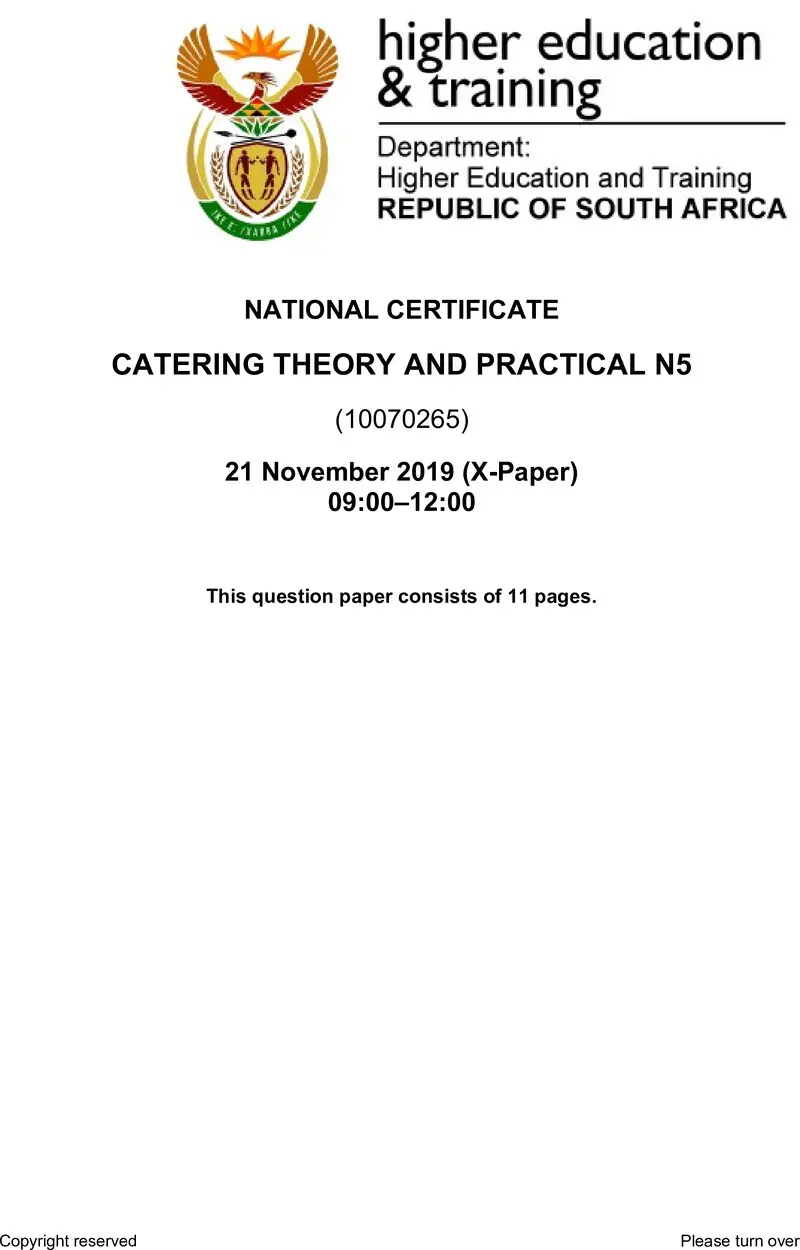 N90 Catering Theory And Practical N5 Nov QP 2019