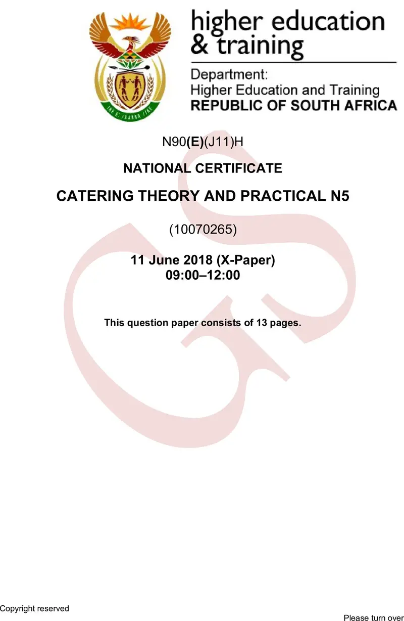 N90 Catering Theory And Practical N5 QP June 2018