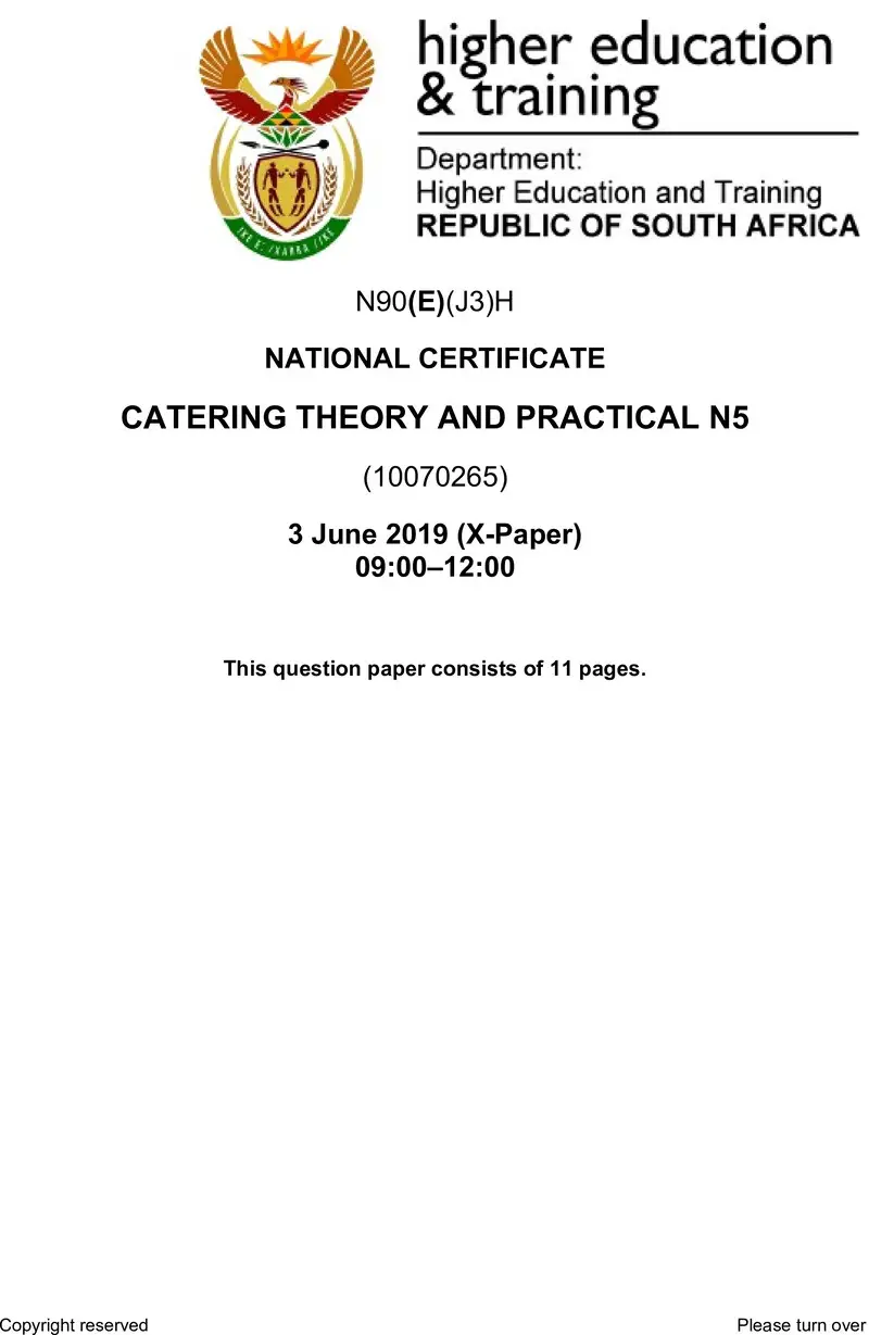 N90 Catering Theory And Practical N5 QP June 2019