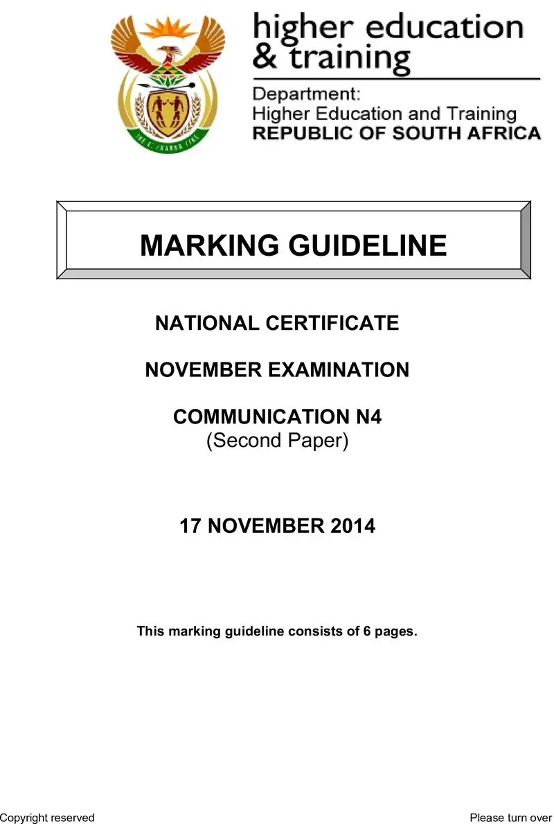 Communication N4 Paper 2 November Memo 2014