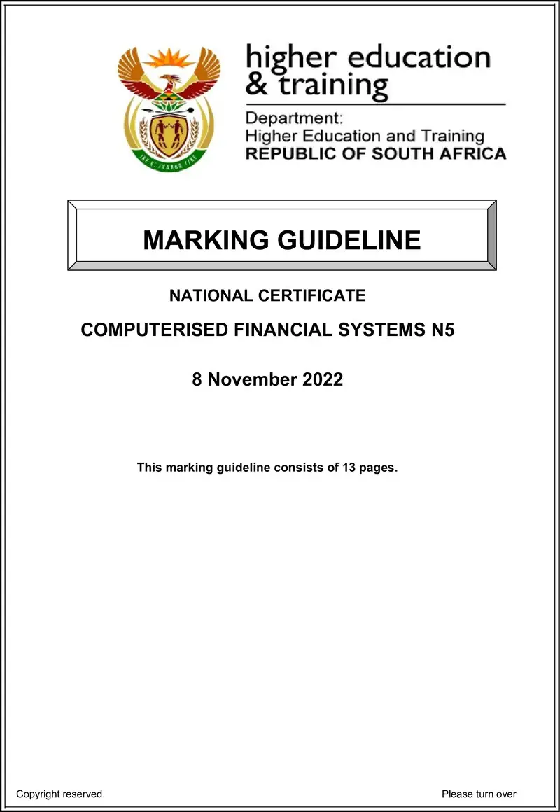 Computerised Financial Systems N5 Nov Memo 2022 Edited