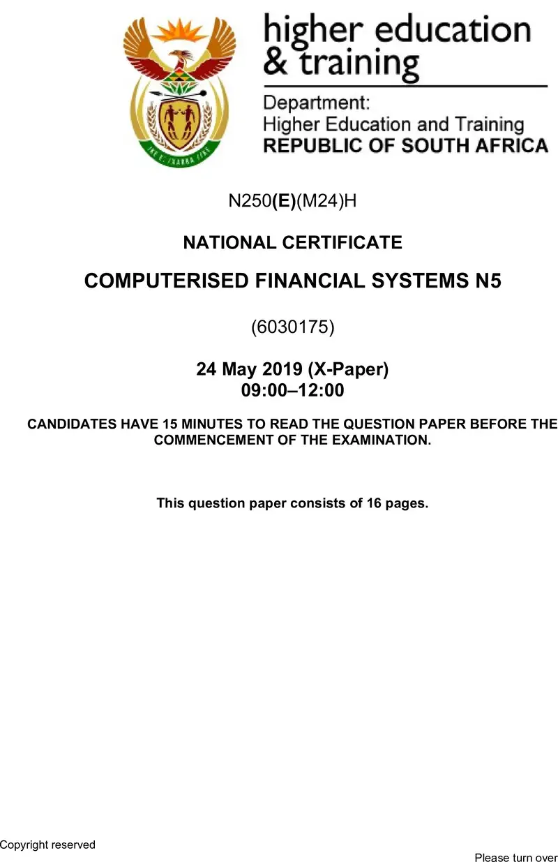 Computerised Financial Systems N5 QP June 2019