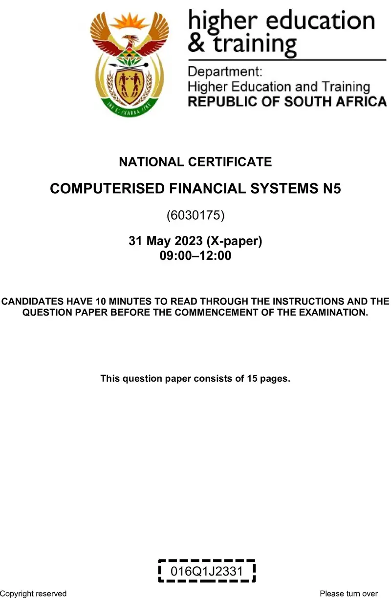 Computerised Financial Systems N5 QP June 2023 Kapp