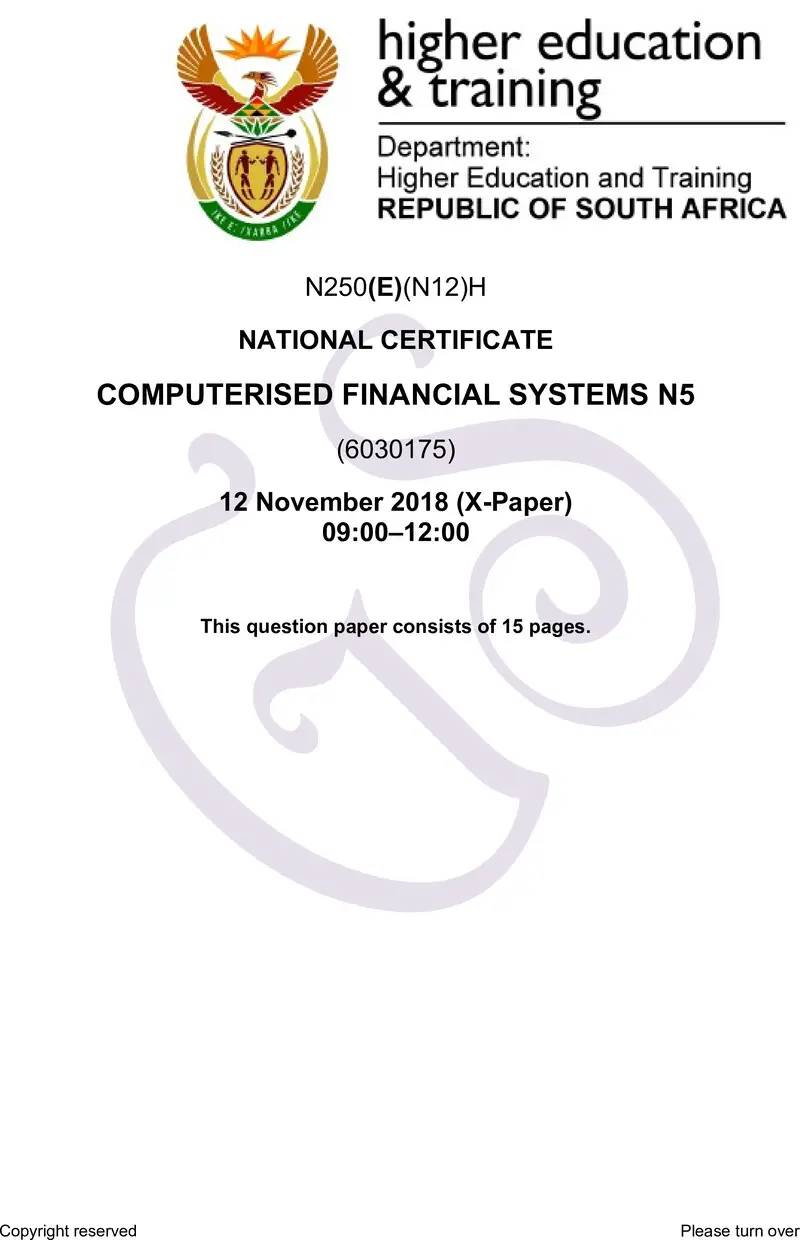 Computerised Financial Systems N5 QP Nov 2018